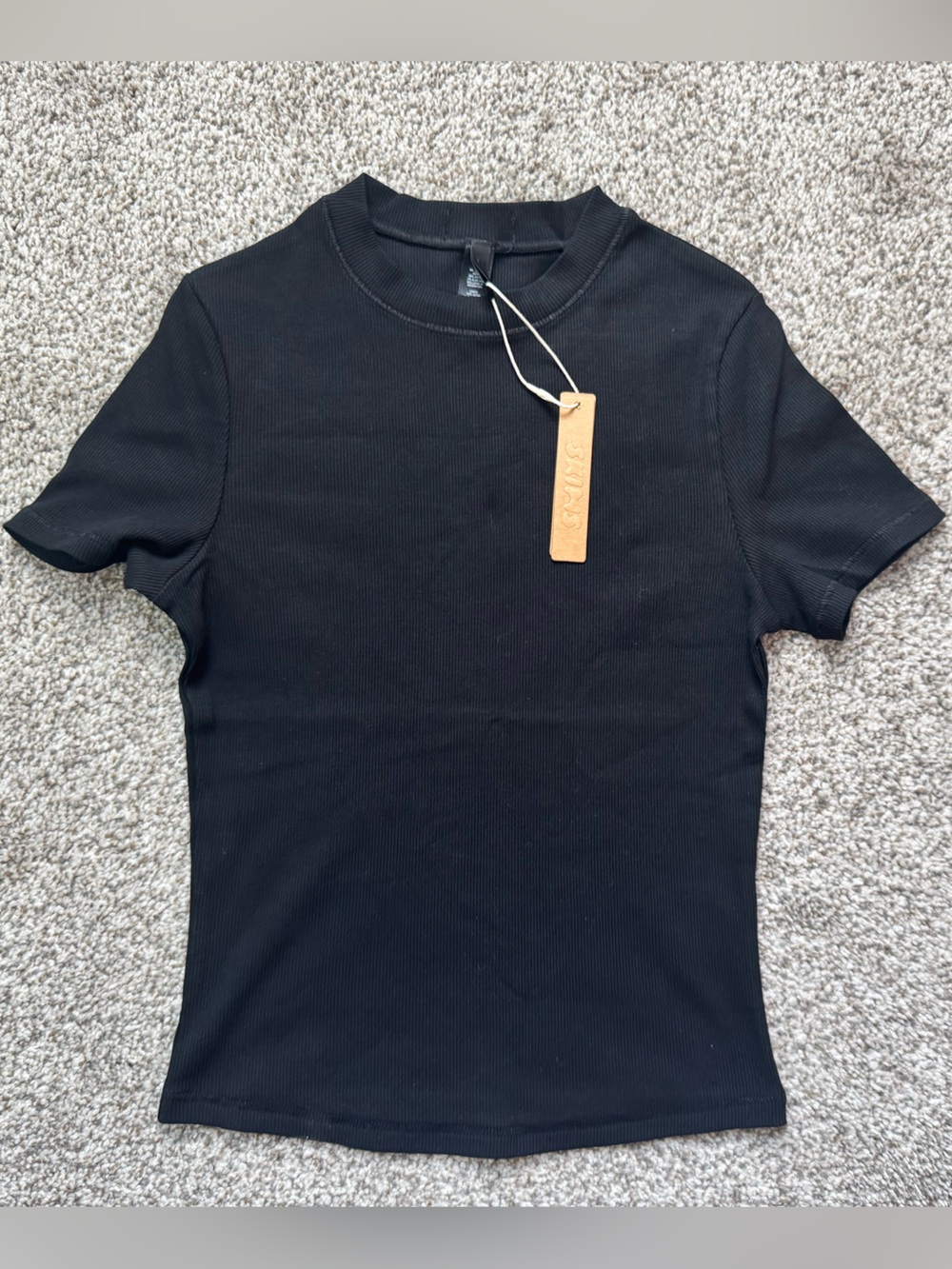 SKIMS Black Short Sleeve Ribbed Crew Tee